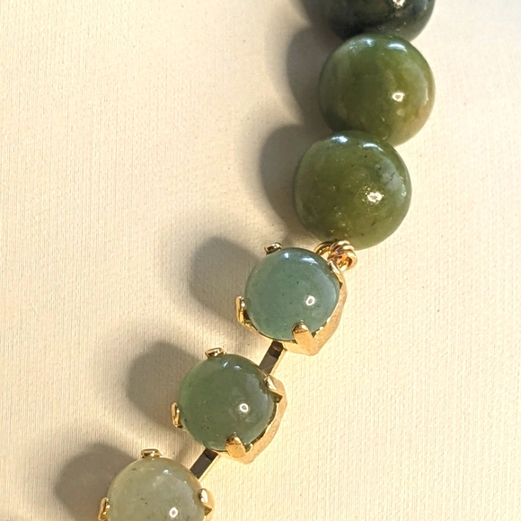 Natural Genuine Green Jade Necklace in 14K Yellow Gold Plated - Picture 5 of 7